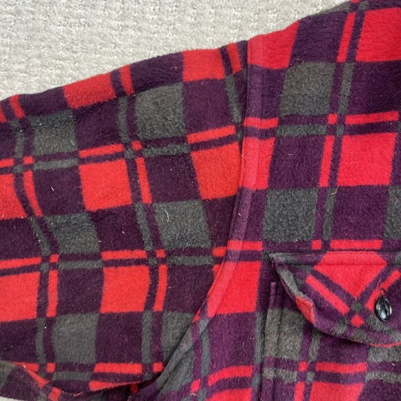 Vintage 60s Champion Flannel Shirt Red Plaid Button Front Workwear Sz 16.5 Read - Picture 6 of 16